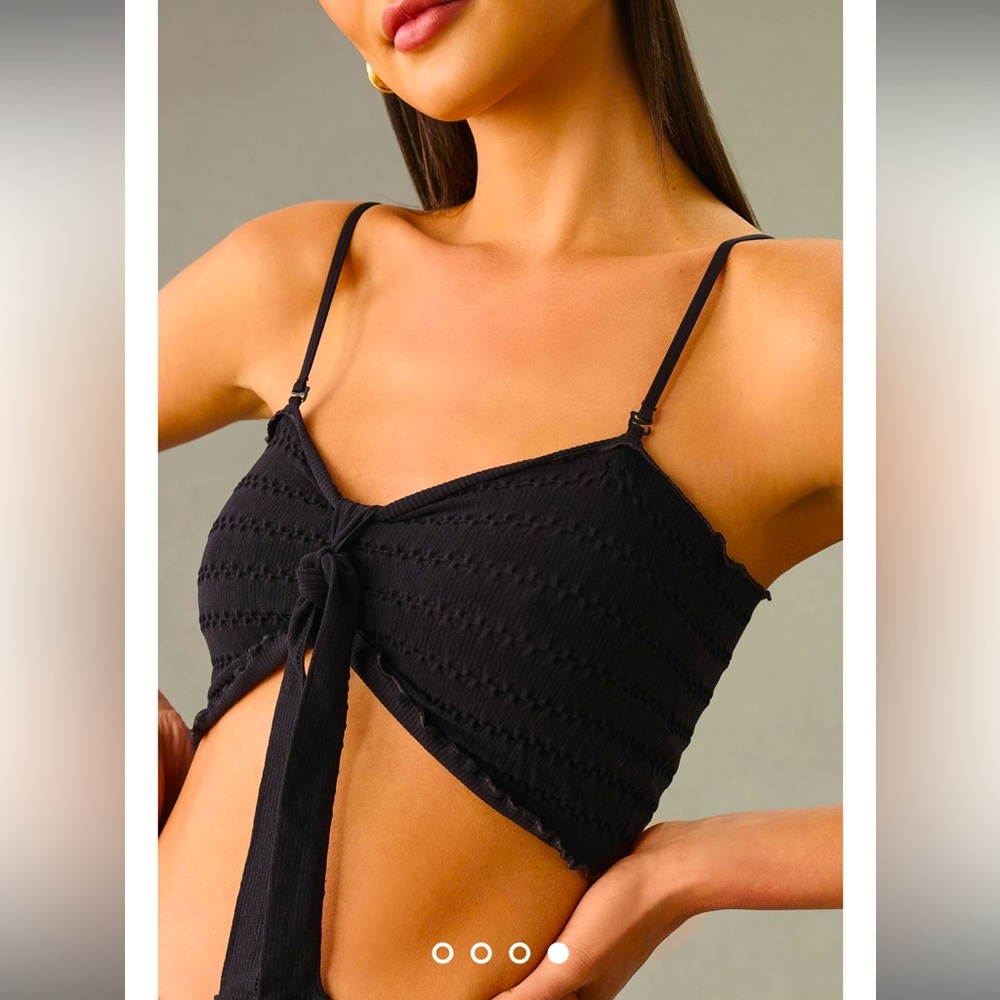 ANTHROPOLOGIE SEAMLESS SMOCKED TIE-FRONT BANDEAU TOP